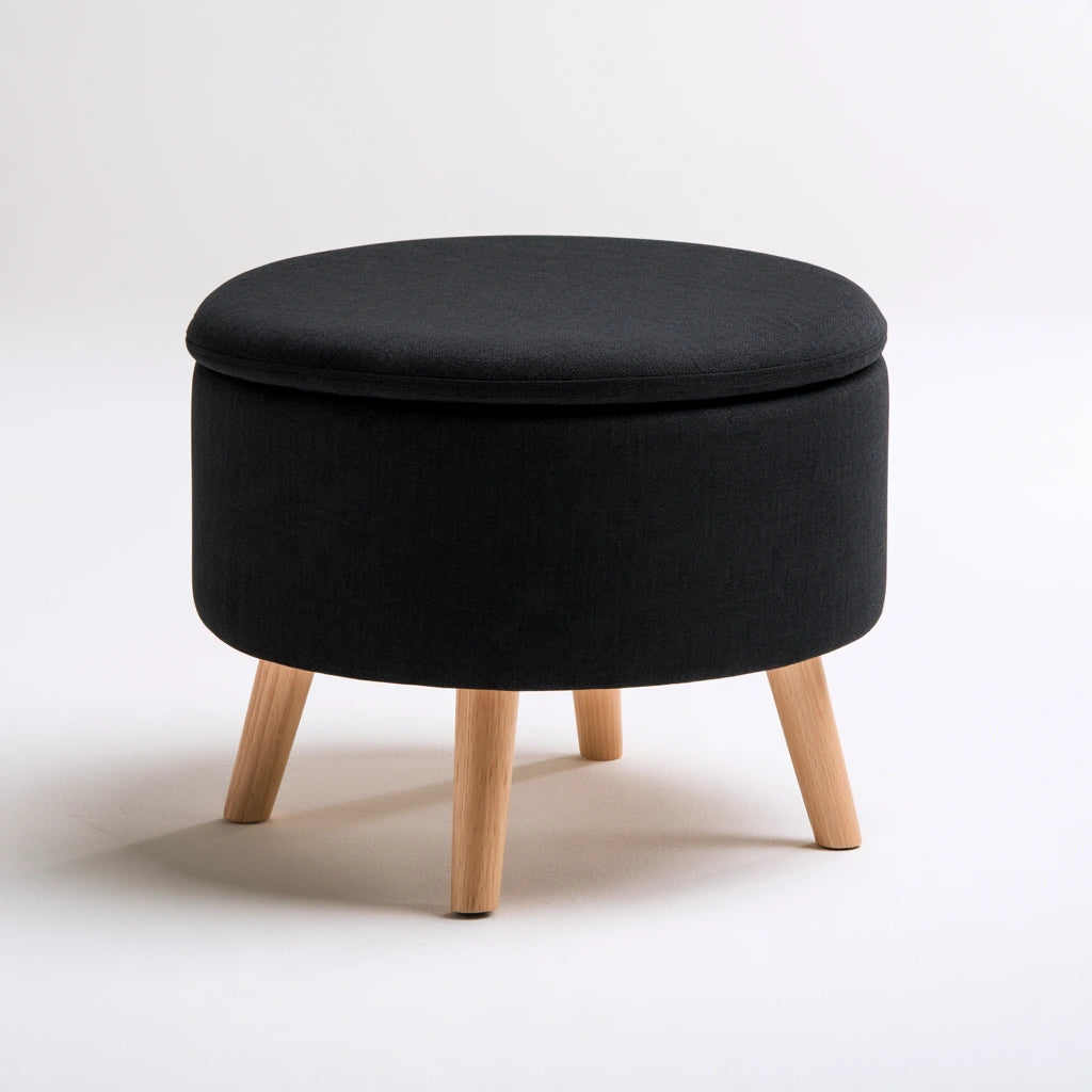 Gepolsterter Hocker mit Stauraum, mit Stoffbezug, mit Stauraum, Farbe: schwarz