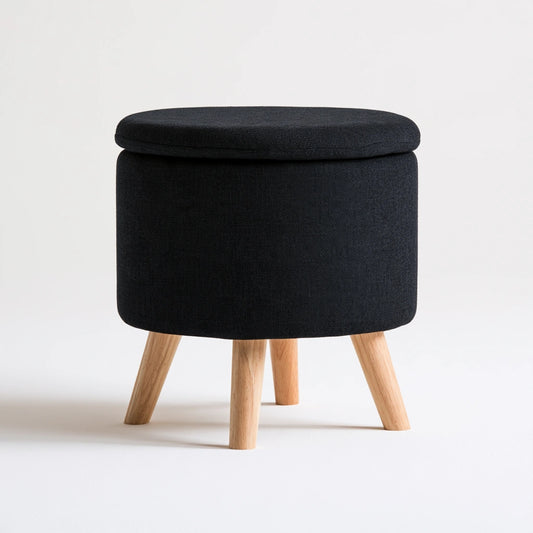 Gepolsterter Hocker mit Stauraum, mit Stoffbezug, mit Stauraum, Farbe: schwarz